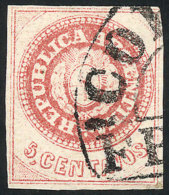 GJ.14, 5 C. Without Accent, Worn Plate, Carminish Rose, With Horseshoe CORDOBA-FRANCA Cancel In Black, Light Thin. - Gebraucht