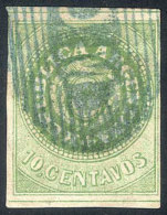 GJ.11, 10c. Without Accent, Yellow-green, With Barred Ellipse OM Cancel, Small Thin, Superb Front, Good... - Gebraucht