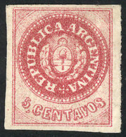 GJ.12, 5 C. Without Accent, Semi-worn Plate, Carminish Rose, Mint No Gum, Pressed Out Crease, Excellent Front. - Ungebraucht