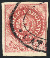 GJ.10B, 5 C. Without Accent, Carminish Rose, With Double Ellipse Cancel Of CATAMARCA In Black, VF! - Gebraucht