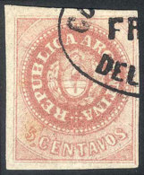 GJ.10, 5c. Without Accent, Dull Rose, With Ellipse "Franca Del Morro" Cancel, Light Crease, Excellent And Very Rare... - Gebraucht