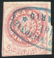 GJ.7, 5 C. With Accent Over The U, Carminish Rose, With Biconcave Ellipse Cancel Of "Correo Nacional Del Rosario"... - Gebraucht