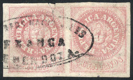 GJ.7, 5 C. With Accent Over The U, Light Rose, Pair With Ellipse Cancel Of "Correo Nacional De Mendoza - Franca" In... - Gebraucht