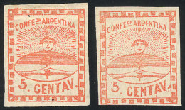 GJ.1 + 1e, 5 C. Small Figures, Mint Lightly Hinged, One Stamp With Variety: Two Periods After "CENTAV", VF! - Ungebraucht