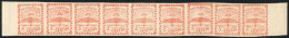 GJ.1, 5 C. Small Figures, Marginal Strip Of 9, Mint Original Gum: 8 Examples MNH And 1 Hinged, VF! - Ungebraucht