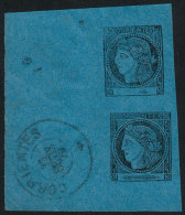 GJ.3, 3 C. Light Blue, Official Reprint, Pair With Sheet Corner, With Datestamp Of Corrientes 23/SE/79, VF! - Corrientes (1856-1880)