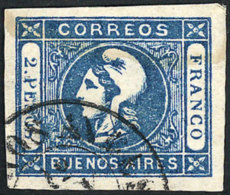 GJ.22, 2$ Blue, Semi-clear Impression, With Double Circle Datestamp Of Buenos Aires In Black, VF! Catalog Value... - Buenos Aires (1858-1864)