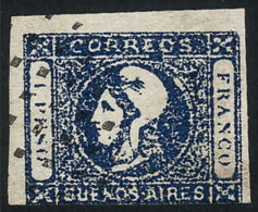 GJ.17A, 1$ Indigo Blue, Used With Dotted Ellipse Cancel Of Buenos Aires, One Margin Touching. - Buenos Aires (1858-1864)