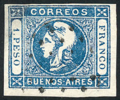 GJ.17, 1$ Blue, Worn Impression, Used With Dotted Ellipse Cancel Of Buenos Aires, Good Front, Repaired. - Buenos Aires (1858-1864)