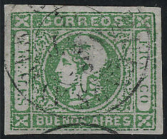 GJ.16, 4R. Light Green, Worn Impression, Used With Double Circle Datestamp Of Buenos Aires 2/SE/62, Thins. - Buenos Aires (1858-1864)