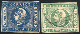 GJ.13 + 20, 4R. And 2$ Blue, Forgeries, The 4R. Used With Thin And The 2$ Mint No Gum, Interesting! - Buenos Aires (1858-1864)