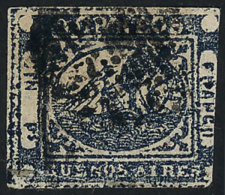 GJ.11A, IN Ps Dark Blue, Used With Ponchito Cancel, Defects. - Buenos Aires (1858-1864)