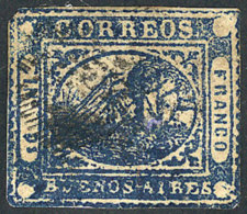 GJ.11, IN Ps. Blue, Used With Ponchito Cancel, Minor Defects, Good Front! Catalog Value US$100. - Buenos Aires (1858-1864)