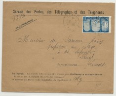 ALGERIE - 1930 - ENVELOPPE RECOMMANDEE De SERVICE Des POSTES De ALGER Pour LUNEL - Storia Postale