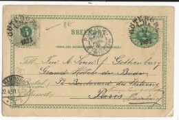 SUEDE - 1891 - CARTE ENTIER De GÖTEBORG Pour PARIS REEXPEDIEE à HAMBURG - Interi Postali