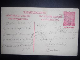 Travancore , Carte De 1919 - Travancore-Cochin