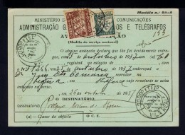 PESO DA REGUA VILA REAL Mod.nº95-A RARE AVISO DE RECEPÇÂO De Entrega 1937 AVIS DE RECPETION De Livraison Portugal Sp3911 - Lettres & Documents