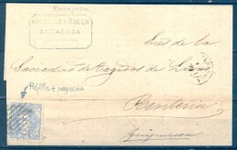 1871 , ZARAGOZA , CARTA CIRCULADA A RENTERIA , ED. 107 , MAT. REJILLA. - Lettres & Documents