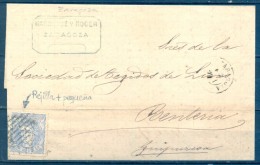 1871 , ZARAGOZA , CARTA CIRCULADA A RENTERIA , ED. 107 , MAT. REJILLA. - Cartas & Documentos