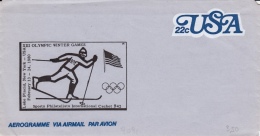 Lake Placid XIII Olympic Winter Games Aerogramme Via Airmail - 2b. 1941-1960 Unused