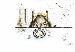 Illustration Ronald Searle - Comme Il Est Adorable - Repas Chat Poisson - Animaux Habillés