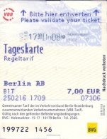 Biglietto  METROPOLITANA  BERLIN AB -   Anno  2016. - Europe