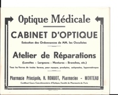 Buvard  Médical  Optique  Médicale  CABINET  D' OPTIQUE, Pharmacie  H. RONDOT  à  MORTEAU  ( 25 ) - Collections, Lots & Séries