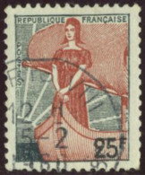 France Yv. N°1216 - 25f Vert-gris Et Rouge Marianne à La Nef  - Oblitéré - 1959-1960 Marianne In Een Sloep