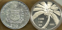 SAMOA $10 TALA  EMBLEM FRONT FAO PALM TREE FRUIT BACK 1980 AG SILVER PROOF KM? READ DESCRIPTION CAREFULLY !!! - Samoa