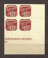 Czechoslovakia 1937 MNH ** Mi 368 Aus Block 2 Sc P26 Newspaper Stamps. Zeitungsmarken. Viererblock - Ongebruikt