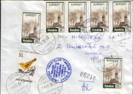 Romania, Registered Letter Circulated In 2006 - Streif Four Stamps With Surdesti Wooden Church And Triptych - 2/scans - Lettres & Documents