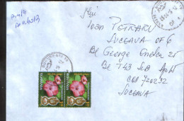 Romania,Registered Letter Circulated In 2016 - Flowers - Stamps In Pair ,mirabilis Jalapa - Covers & Documents
