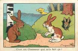 BENJAMIN RABIER ILLUSTRATEUR - " C'EST UNCHASSEUR QUI M'A FAIT CA " - LAPIN, CHIEN - CARTE Ancienne  (7 X 10,5 Cm); - Rabier, B.