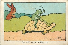 BENJAMIN RABIER ILLUSTRATEUR - " DU 120 CENT. à L'HEURE " - LAPIN, GRNOUILLE, TORTUE - CARTE Ancienne  (7 X 10,5 Cm); - Rabier, B.