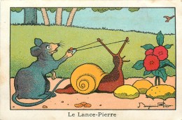BENJAMIN RABIER ILLUSTRATEUR - " LE LANCE PIERRE " - RAT, ESCARGOT- CARTE Ancienne  (7 X 10,5 Cm); - Rabier, B.