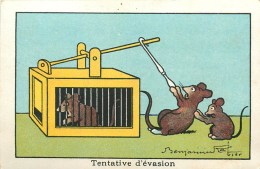 BENJAMIN RABIER ILLUSTRATEUR - " TENTATIVE D'EVASION" - RATS - CARTE Ancienne  (7 X 10,5 Cm); - Rabier, B.