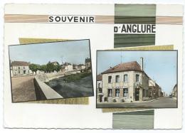 CPSM COLORISEE DOUBLE VUE SOUVENIR D'ANGLURE, CAFE BAR - JOURNAUX, PUB BIERE LA SLAVIA, MARNE 51 - Anglure