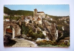 46 - Cpsm Petit Format - ST-CIRQ-LAPOPIE  -  église XVè -porte Des Anciens Remparts - Saint-Cirq-Lapopie