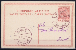 Albania: 1914 10 Q Red  Postcard Surcharge 7 Mars Legend Michel P8  CV € 1000  Signed DCR Numbered Used - Albania