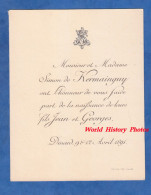 Faire Part De Naissance De 1891 - DINARD - M. & Mme Simon De KEIMAINGUY Et Leurs Fils Jean & Georges - Naissance & Baptême