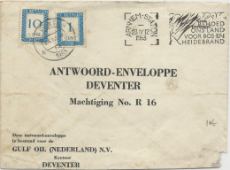 NEDERLAND - 1953 - ENVELOPPE REPONSE De ARNHEM-STATION En FRANCHISE Mais TAXEE Pour DEVENTER - Marcofilia