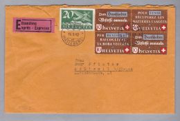 Schweiz Zusammendruck 1942-05-16 Reuti Express-Brief Mit Zu#254I Vierer-Block - Se-Tenant