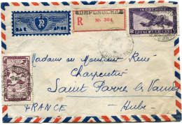 CAMBODGE LETTRE RECOMMANDEE PAR AVION DEPART KOMPONG CHAM 3-9-1949 CAMBODGE POUR LA FRANCE - Cambodge