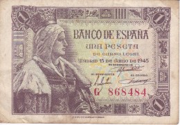 BILLETE DE ESPAÑA DE 1 PTA DEL 15/06/1945 ISABEL LA CATÓLICA SERIE G (BANK NOTE) - 1-2 Peseten