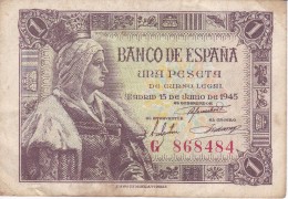 BILLETE DE ESPAÑA DE 1 PTA DEL 15/06/1945 ISABEL LA CATÓLICA SERIE G (BANK NOTE) - 1-2 Pesetas