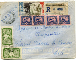 CAMBODGE LETTRE RECOMMANDEE PAR AVION DEPART KOMPONGCHAM 4-2-1950 CAMBODGE POUR LA FRANCE - Cambodge