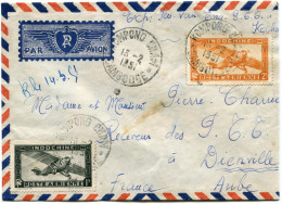 CAMBODGE LETTRE PAR AVION DEPART KOMPONG CHAM 13-2-1951 CAMBODGE POUR LA FRANCE - Cambodge