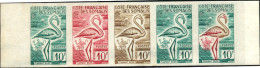 BIRDS-GREATER FLAMINGOS-IMPERF COLOR TRIALS & ARTIST SIGNED PROOF-FRENCH SOMALI COAST-1960-SCARCE-D2-09 - Flamencos