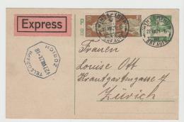 CH821  - SCHWEIZ -/ Ganzsache Mit Zusatzmarke Aufgewertet Per Express 1921 Von Winterthur Nach Zürich - Lettres & Documents