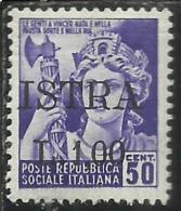 OCCUPAZIONE JUGOSLAVIA YUGOSLAVIA ISTRIA POLA 1945 SURCHARGE ITALY SOPRASTAMPATO D'ITALIA LIRE 1 SU CENT. 50c MNH - Joegoslavische Bez.: Istrië